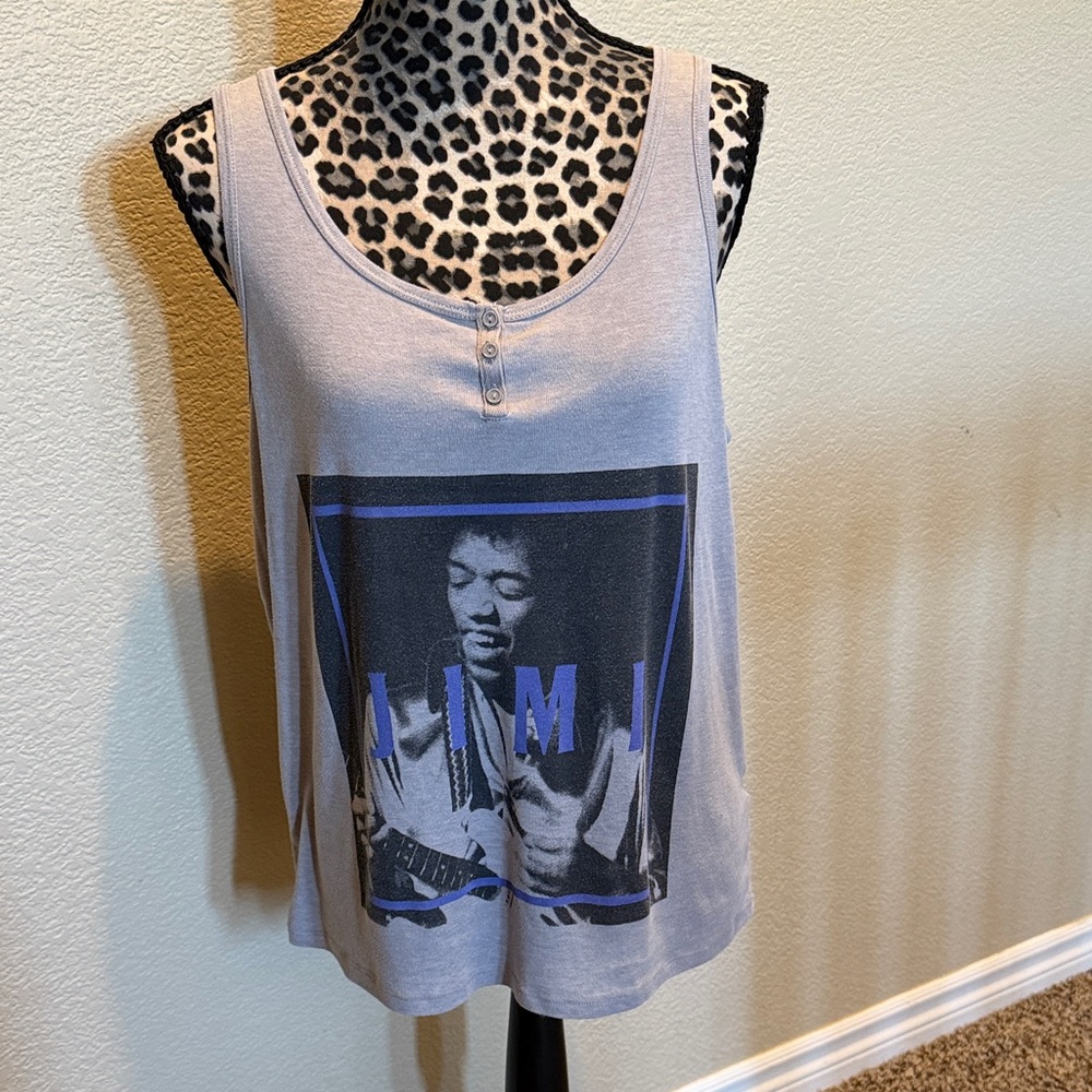VINTAGE 1985 Jimi Hendrix Gray Sleeveless Graphic Tank Top Relaxed Fit